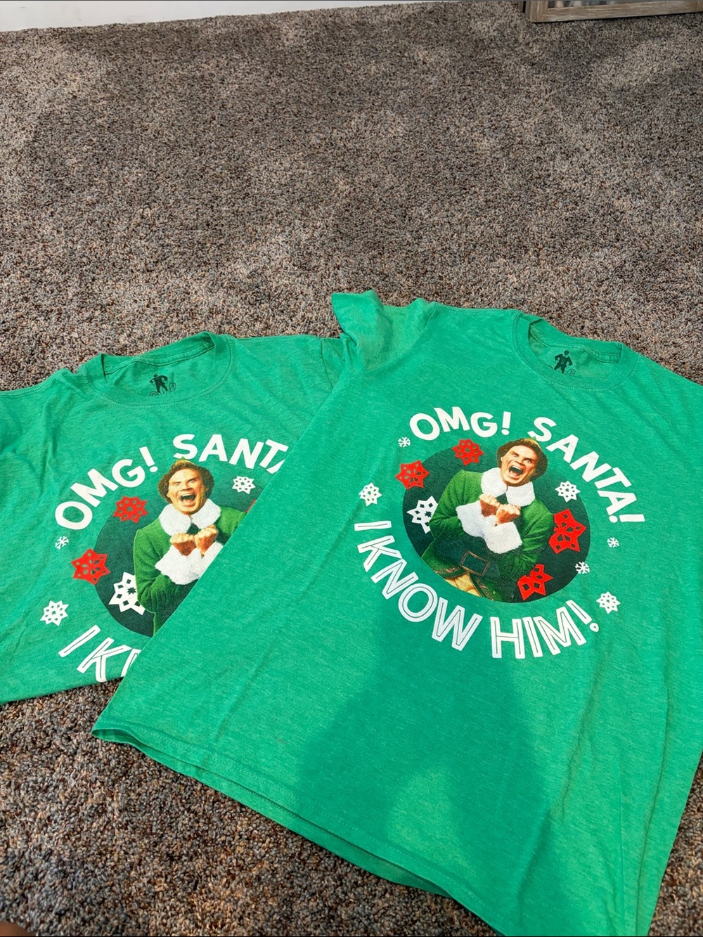 Set of 2 Elf "OMG! Santa! I Know Him." Green Graphic Tee- unisex